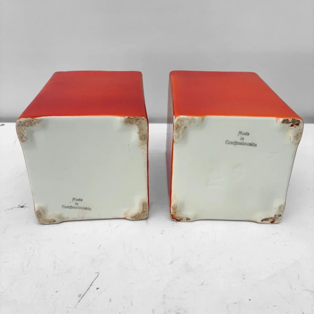 VTG Tea Rice Orange Ceramic Canister Set MCM Retro Czechoslovakia